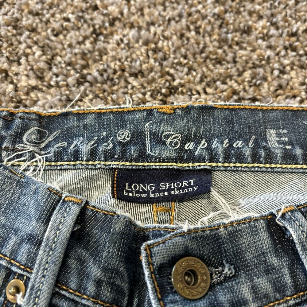 Levi’s Capital Long Shorts 26 Blue Denim Frayed Waist Below Knee Skinny - Picture 4 of 13